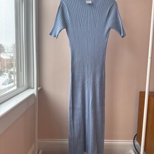 Varley Light Blue Ribbed Midi Dress